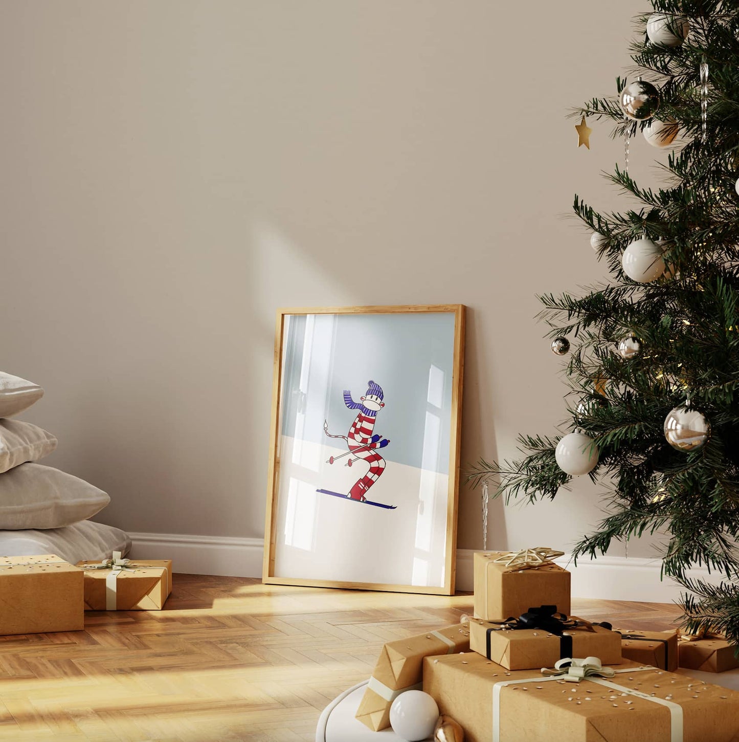 cadre skieur enfant decoration noel à la montagne