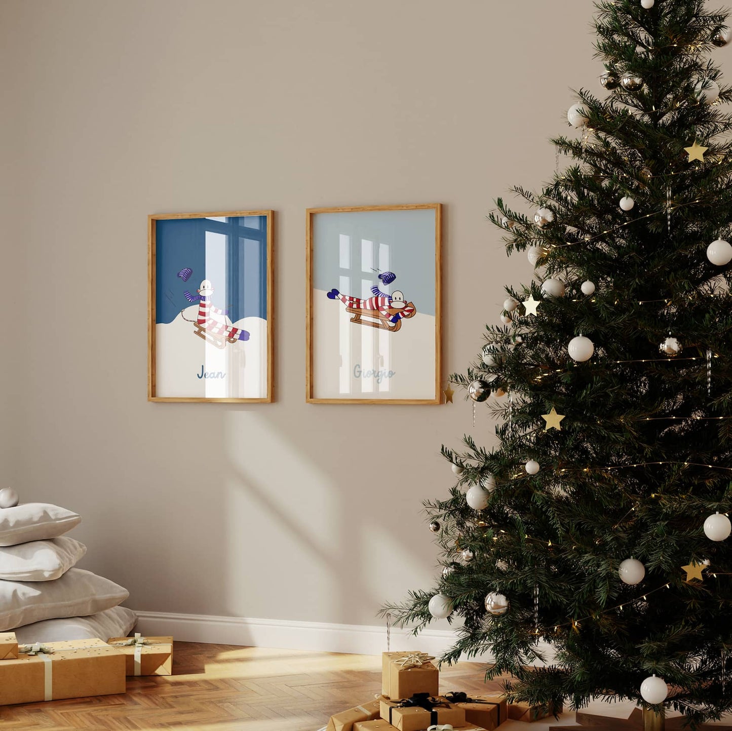 affiches encadrées design décoration enfant montagne sports d'hiver chic Noël