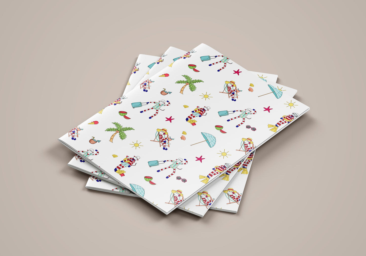 3 carnets Monsieur Chaussette à la plage, thème été