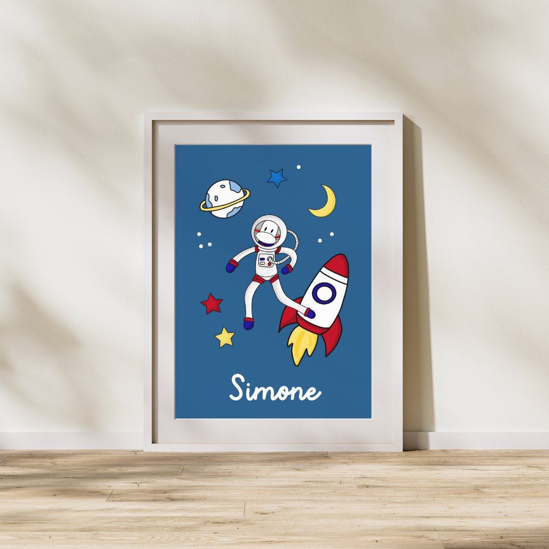 cadre posé sur parquet avec affiche premium pour enfant personnalisée