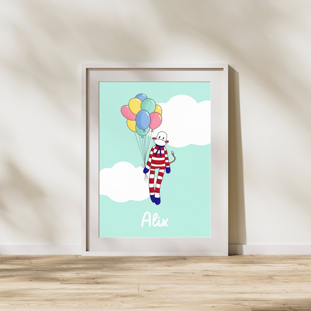 cadre premium cadeau de naissance personnalisé affiches de naissance singe à rayures rouges et blanches