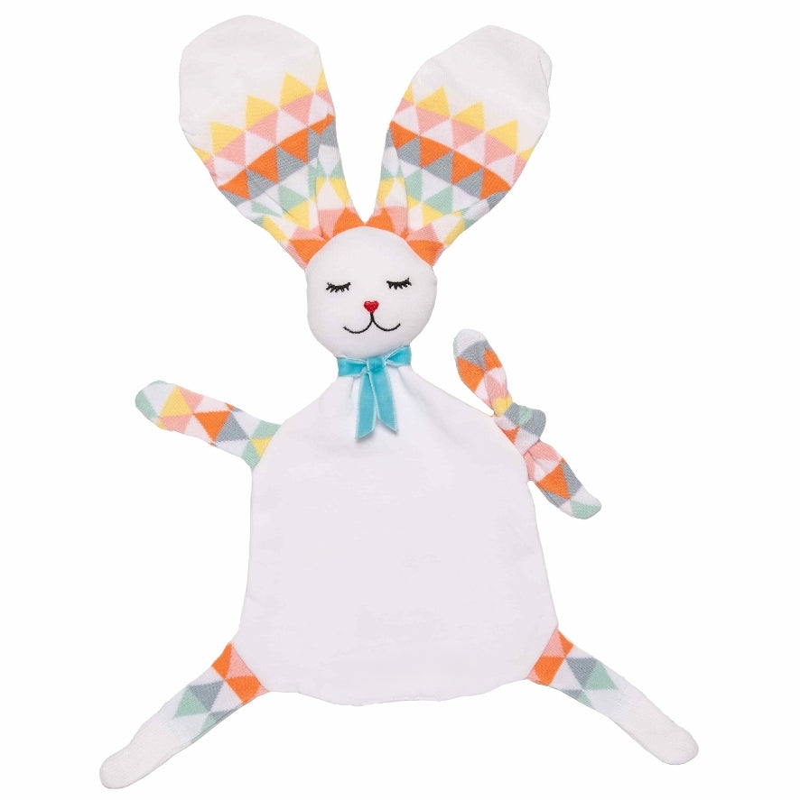 doudou lapin lucette allongé de face avec de grandes oreilles chaussettes