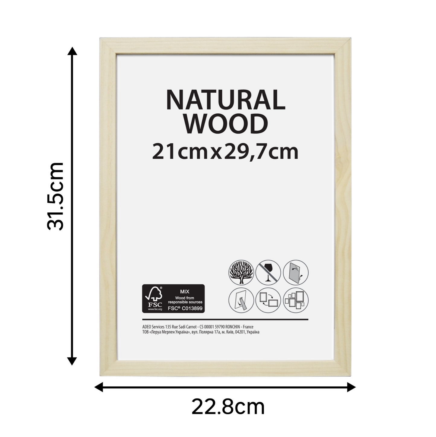 cadre bois naturel dimension A4