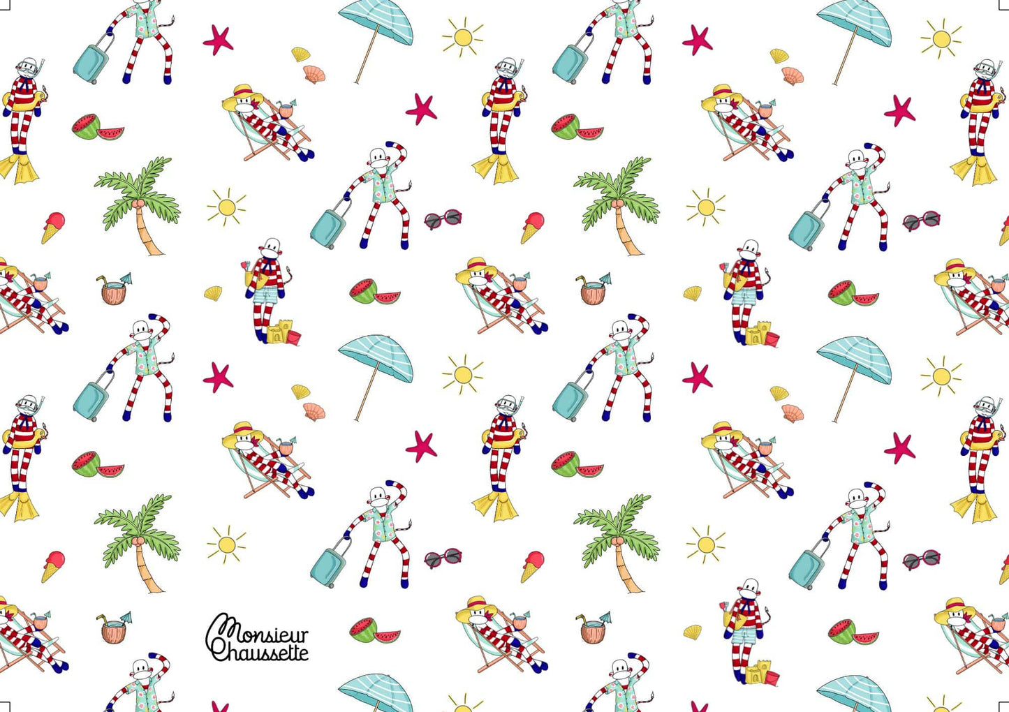 Couverture ouverte du carnet Monsieur Chaussette à la plage, thème été