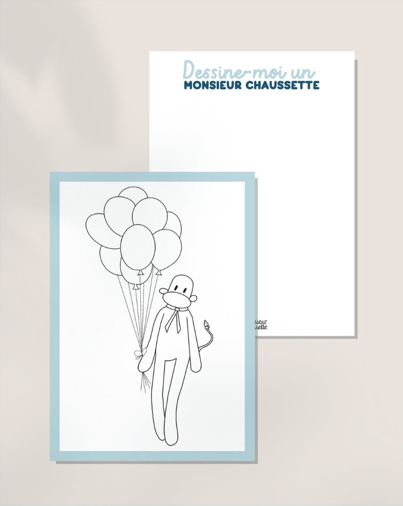 carte coloriage doudou singe ballons de baudruches recto verso