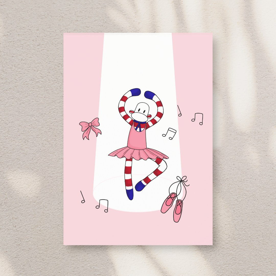 doudou singe rayures rouges et blanches et ballerine qui danse