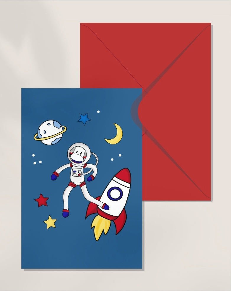 carte astronaute enveloppe rouge