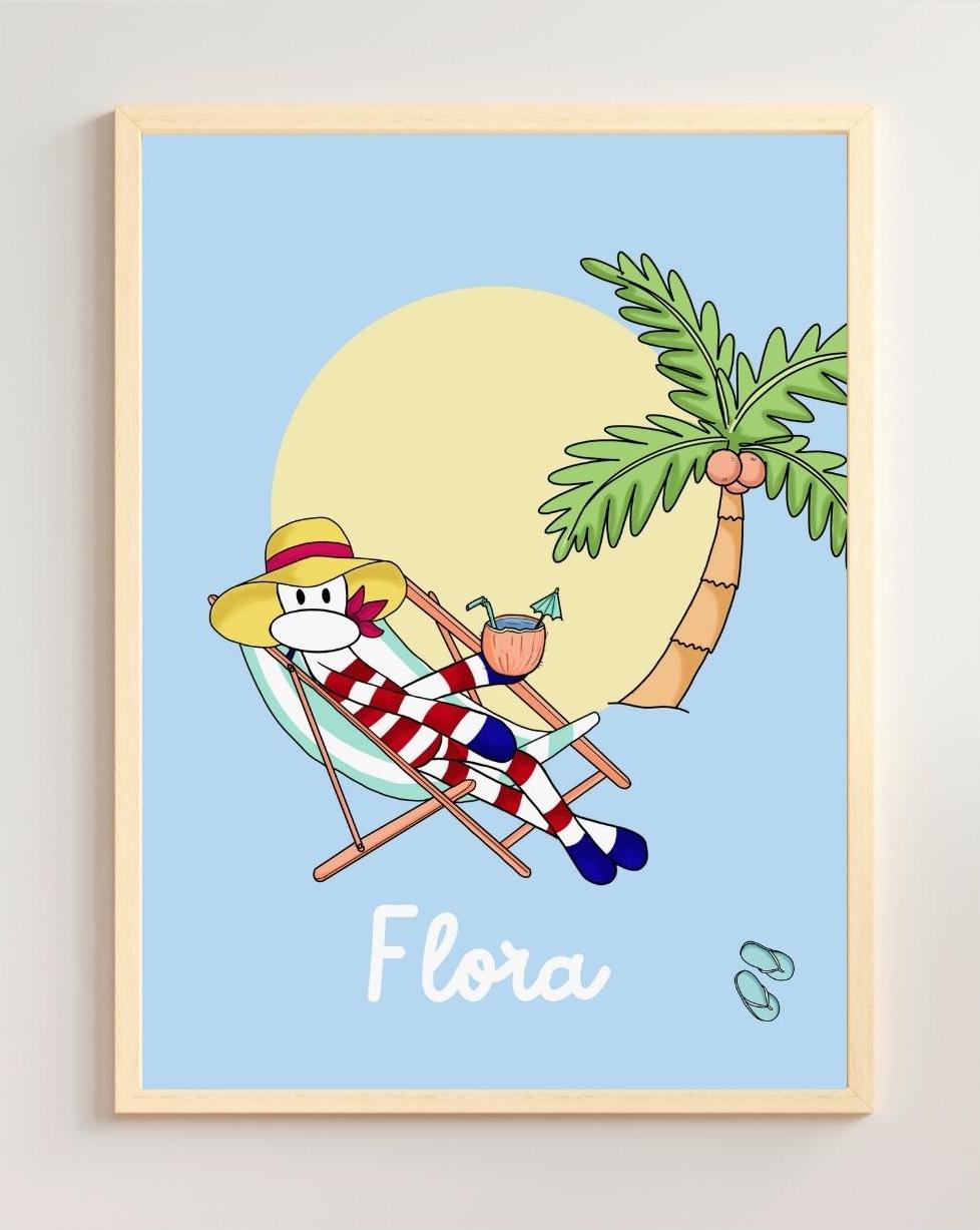 poster singe transat cocktail coco cocotier chapeau tong