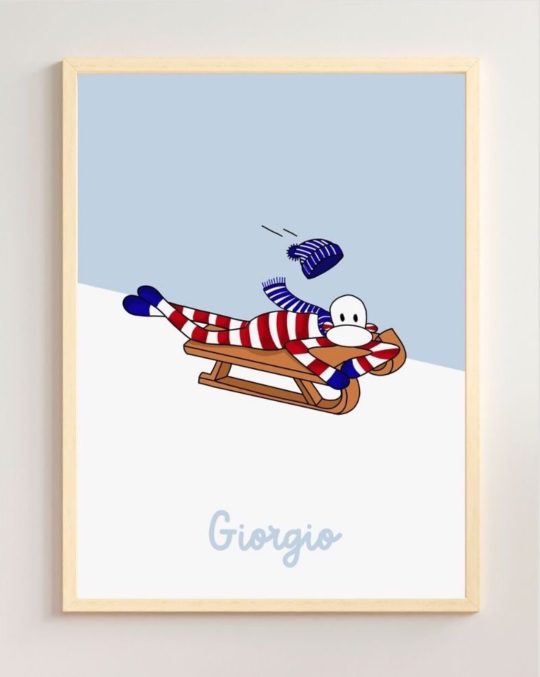 Illustration aux sports d'hiver singe doudou qui fait de la luge