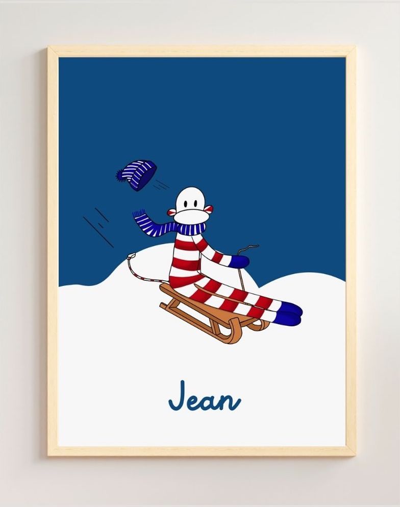 drôle illustration enfant sports d'hiver doudou en luge
