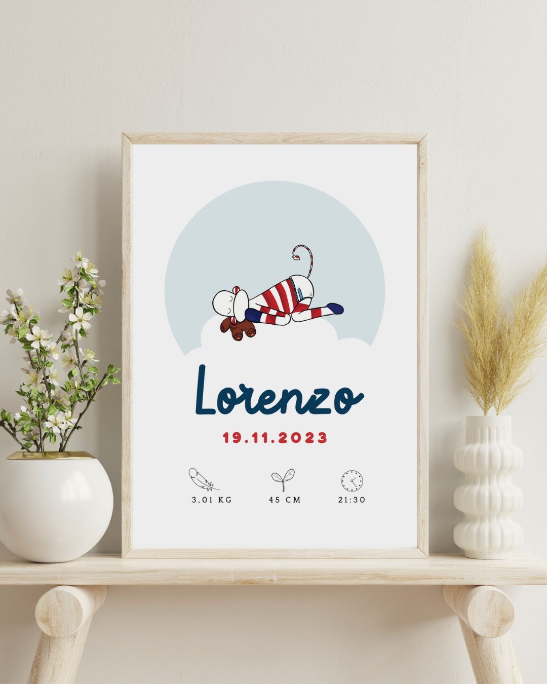 affiche faire-part de naissance date heure poids prénom du bébé cadeau de naissance original