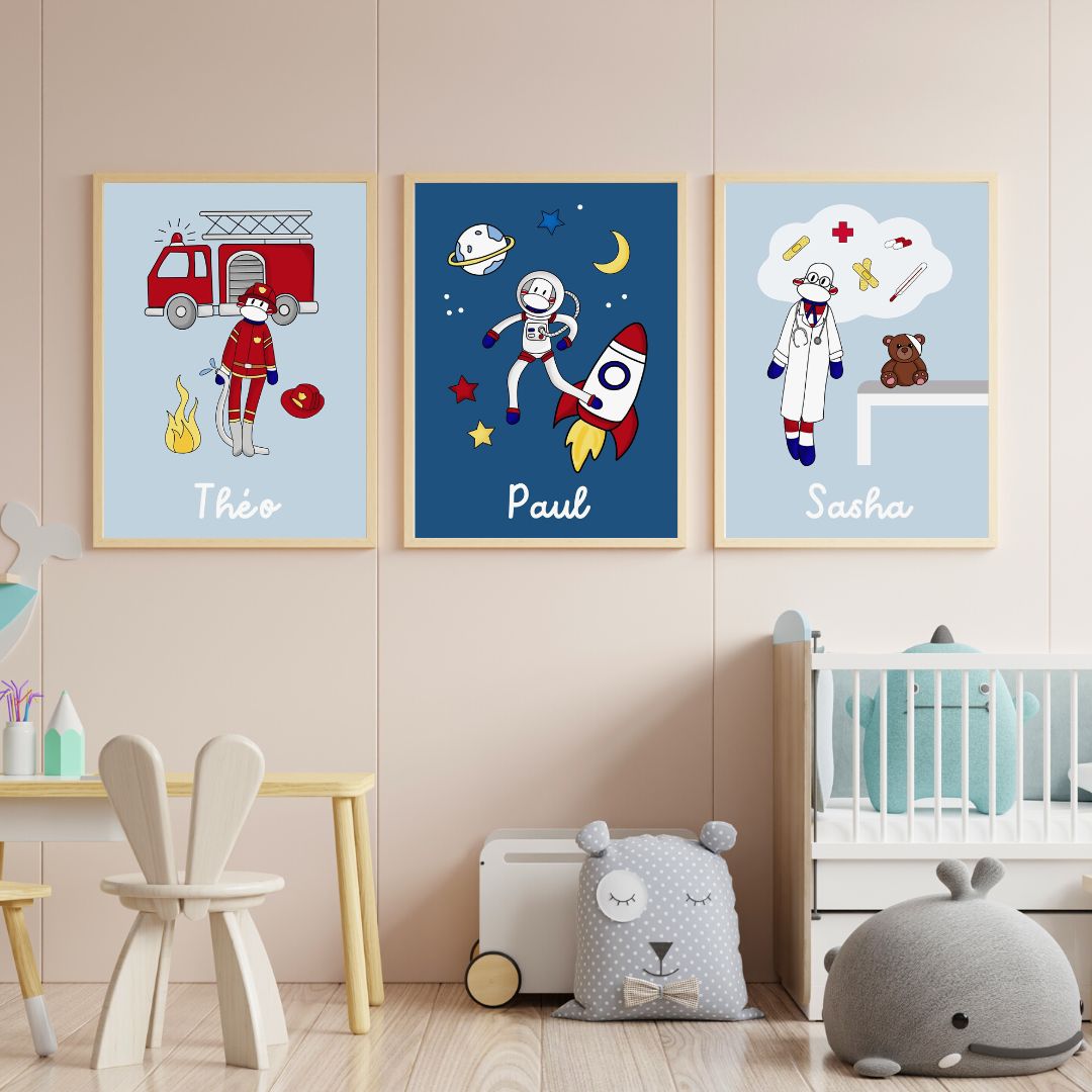 chambre enfant design rose en bois scandinave 3 posters cadeau d'anniversaire original