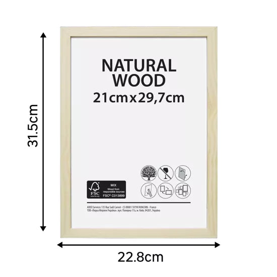cadre en bois naturel fsc format 21x29,7cm