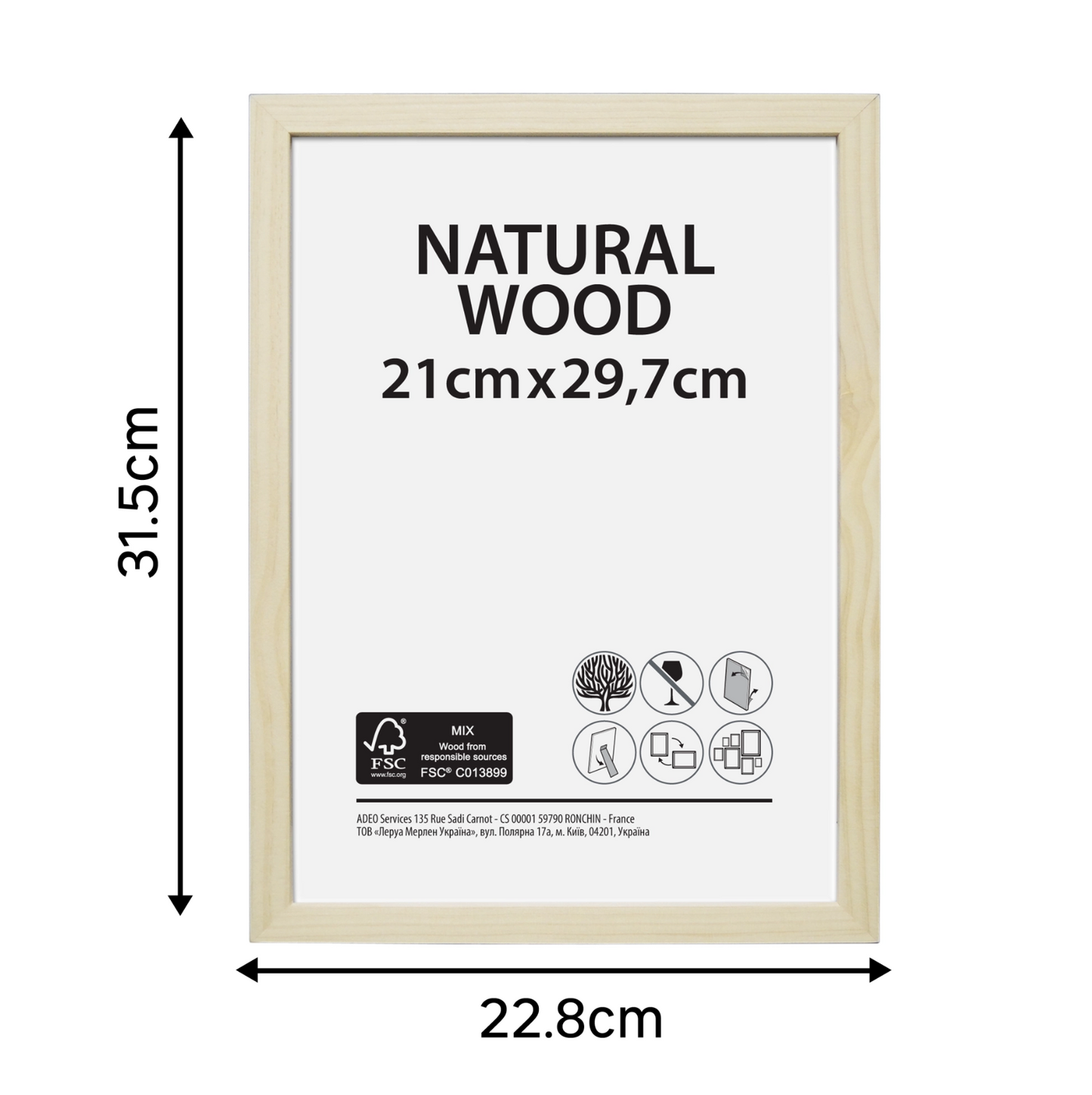 cadre bois naturel FSC 21x29,7cm