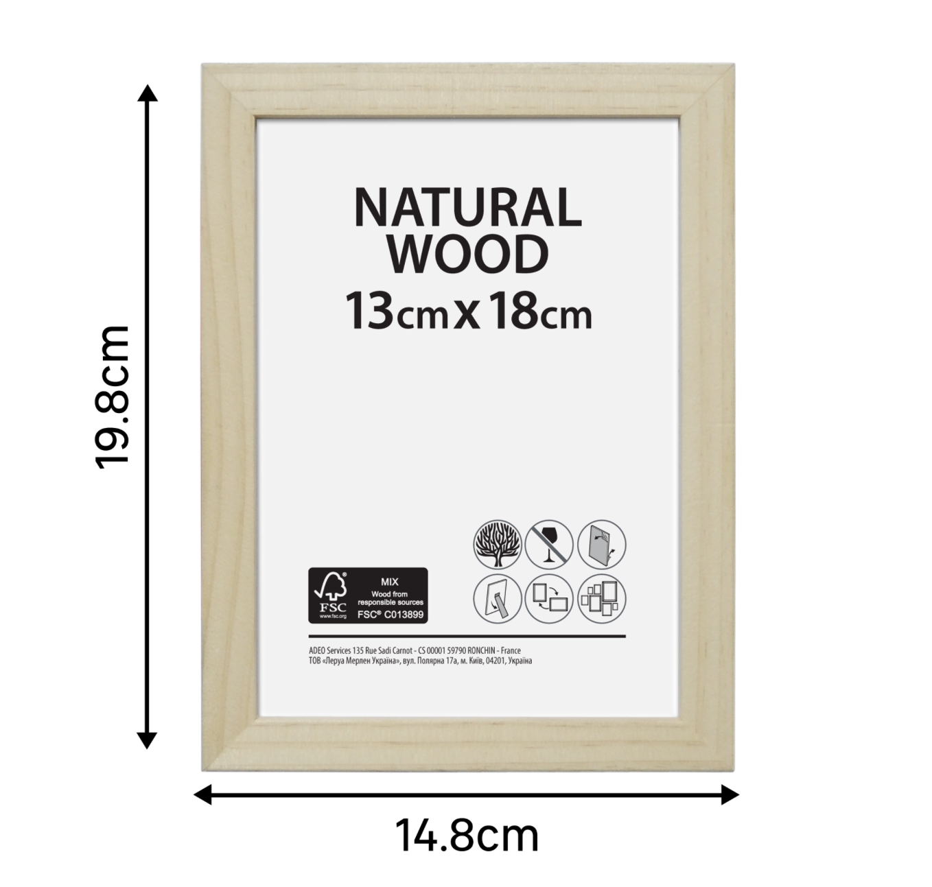 cadre en bois naturel fsc format 13x18cm