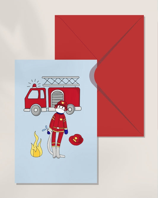 carte doudou en pompier enveloppe rouge
