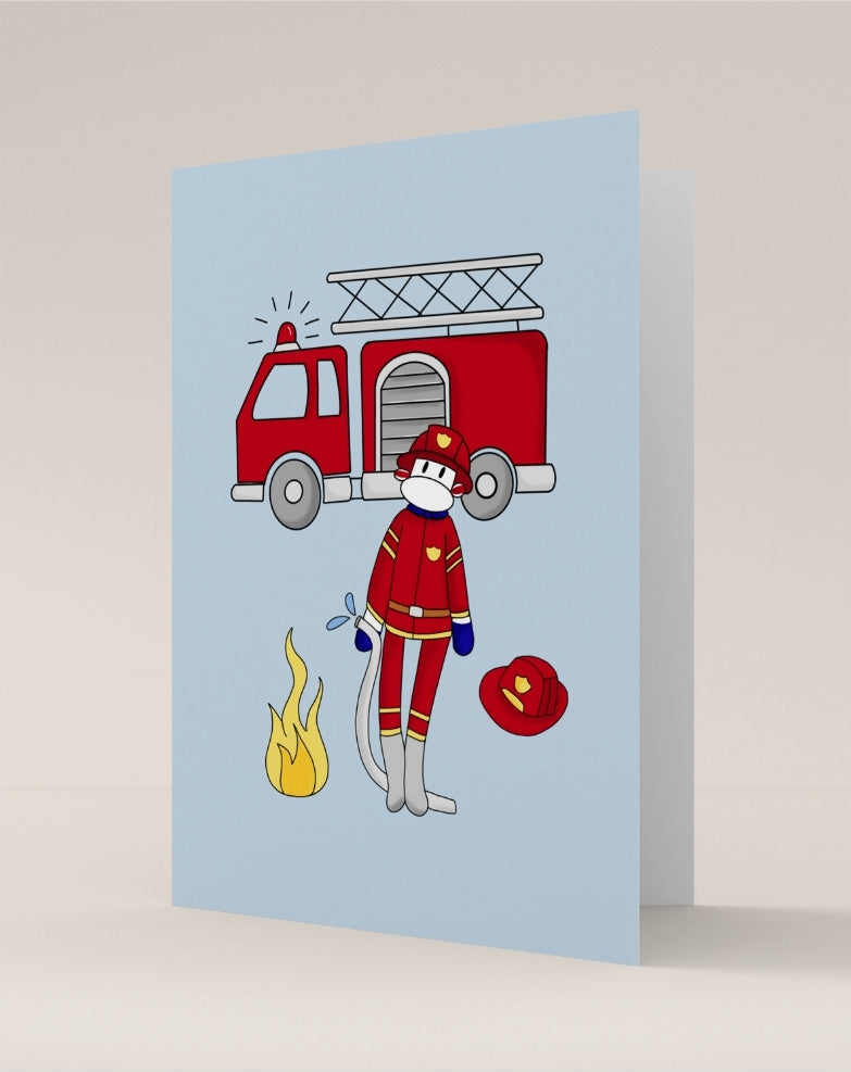carte double anniversaire garçon pompier camion de pompier