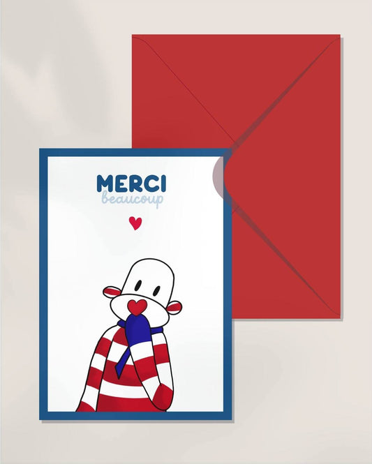 carte doudou singe bisou coeur merci beaucoup enveloppe rouge