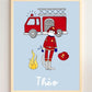 affiche personnalisée enfant singe pompier camion de pompier
